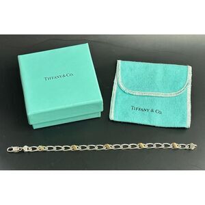 Tiffany Sterling Silver and 18k gold Accent Figaro Bracelet Rare Vintage